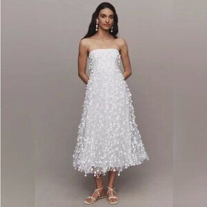NWT BHLDN Strapless 3D Floral Vine Fit & Flare Midi Wedding Bridal White Dress 1